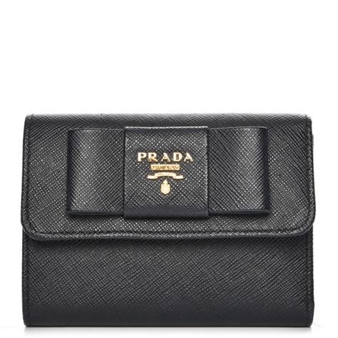 prada fiocco bow wallet saffiano small nero|PRADA Saffiano Small Fiocco Bow Wallet Nero Black.